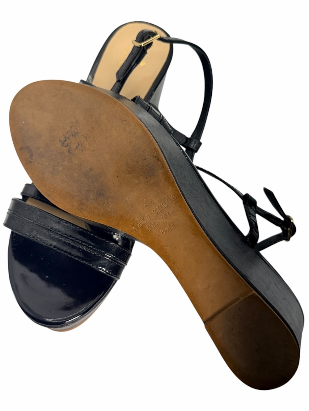 Kate Spade New York Black Patent Leather Platform Wedge Sandals Women Size 8.5 - Picture 7 of 8